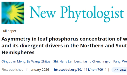 资环学院韩文轩教授课题组在植物磷元素生物地理方面取得新进展
